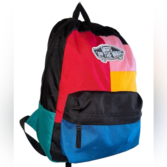 Vans Off The Wall Realm Colorblock Patchwork Medium Size Backpack Book Pockets - Picture 3 of 12